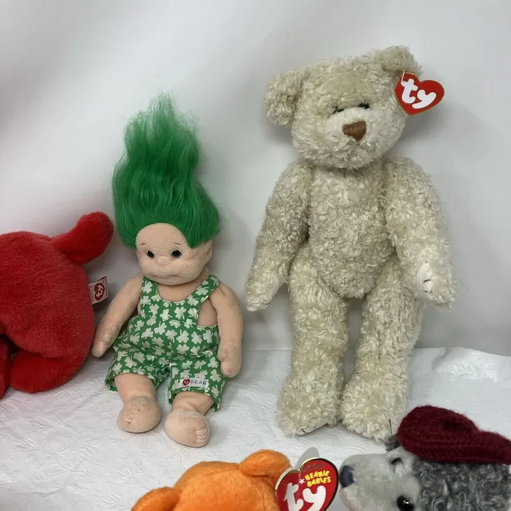 Ty Beanie Babies & Plush Lot of 11 Poodle Bear Scorpion Troll Dog Monkey Etc